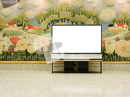 Image of big plasma screen with empty space to write message