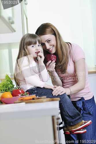 Image of happy daughter and mom in kitchen
