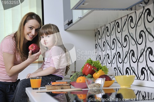 Image of happy daughter and mom in kitchen