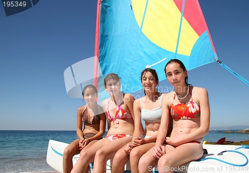 Image of Four girls on a boat