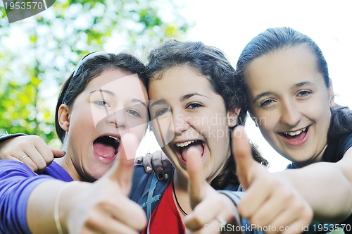 Image of teen girls group outdoor