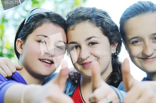 Image of teen girls group outdoor