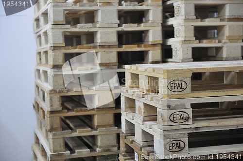 Image of wooden palettes in warehouse