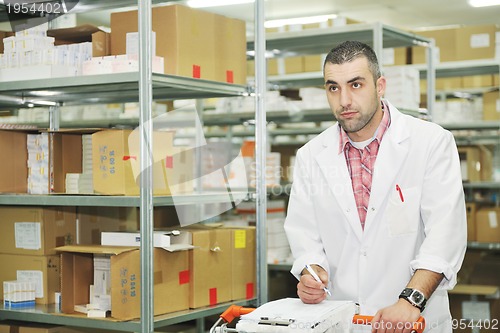 Image of medical factory  supplies storage indoor