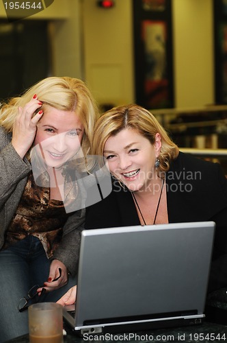 Image of happy mature woman work on laptop