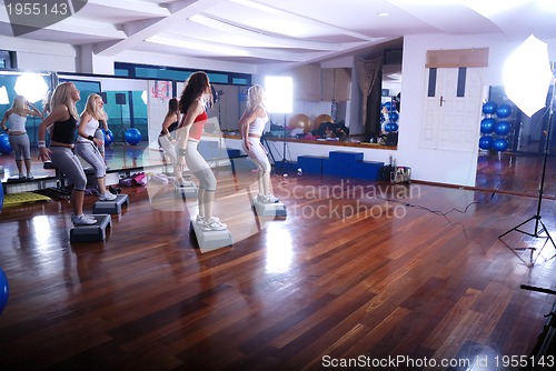 Image of girls stepping in a fitness center