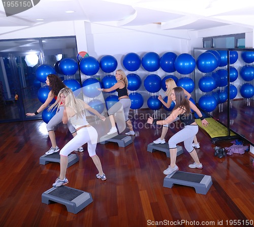 Image of girls stepping in a fitness center