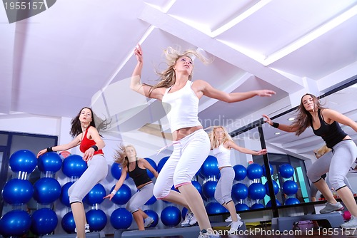 Image of girls stepping in a fitness center