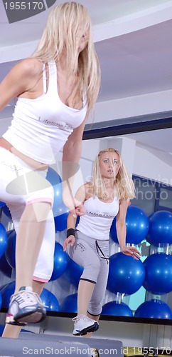 Image of girls stepping in a fitness center