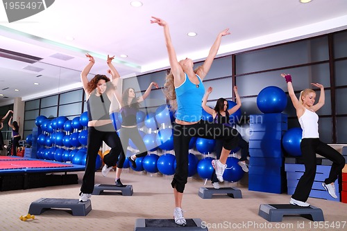 Image of girls stepping in a fitness center