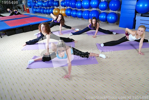 Image of beautiful young girls working out in a gym