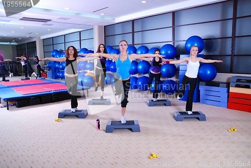 Image of girls stepping in a fitness center