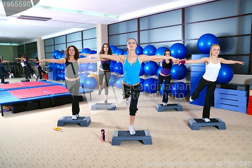 Image of girls stepping in a fitness center