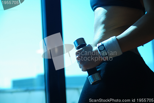 Image of woman doing exercise with dumbbell