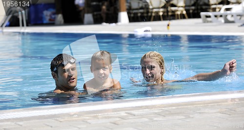 Image of happy young family have fun on swimming pool