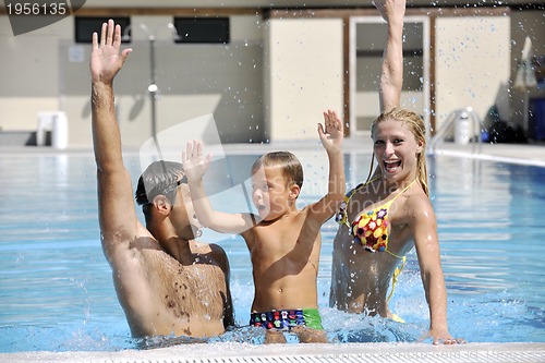 Image of happy young family have fun on swimming pool