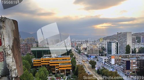 Image of Sun set over city