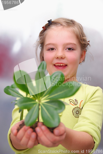 Image of little girl holding small plant