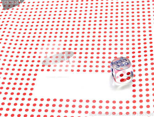 Image of empty space for write and gambling dice on red dotted background