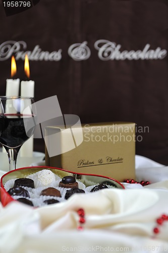 Image of wine, chocolate and praline decoration 