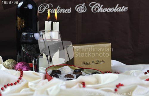 Image of wine, chocolate and praline decoration 