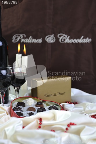 Image of wine, chocolate and praline decoration 