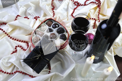 Image of wine, chocolate and praline decoration 