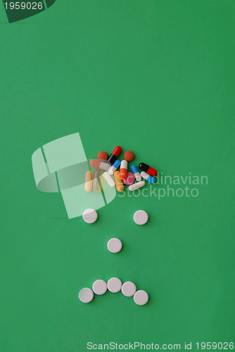 Image of headache caricature with pills