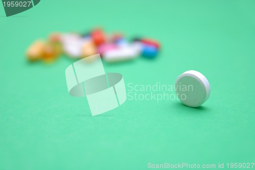 Image of pills on green background