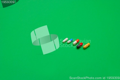 Image of pills on green background