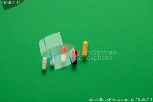 Image of pills on green background