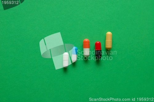 Image of pills on green background