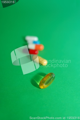 Image of pills on green background