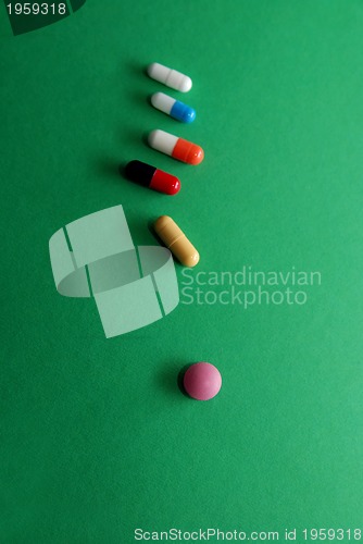 Image of pills on green background