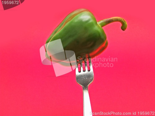 Image of green paprika on fork