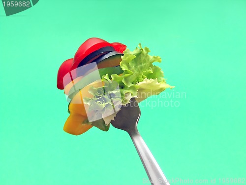 Image of sliced vegetables on fork...