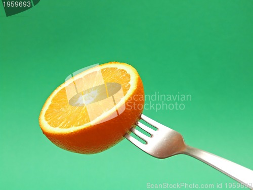 Image of orange on fork
