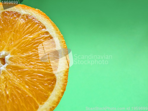 Image of sliced orange macro on green background