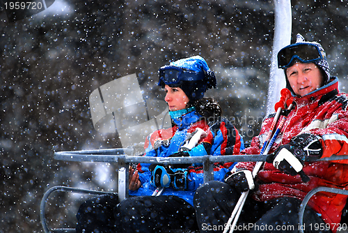 Image of winter fun on a chair lift