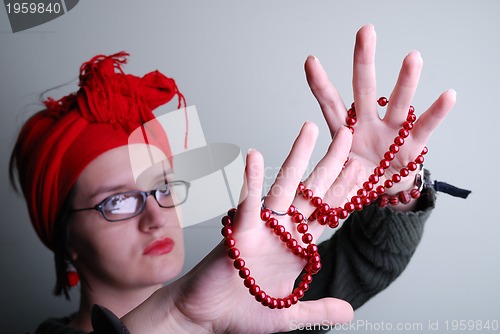 Image of Beautyful lady in red