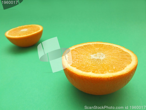 Image of sliced orange macro on green background