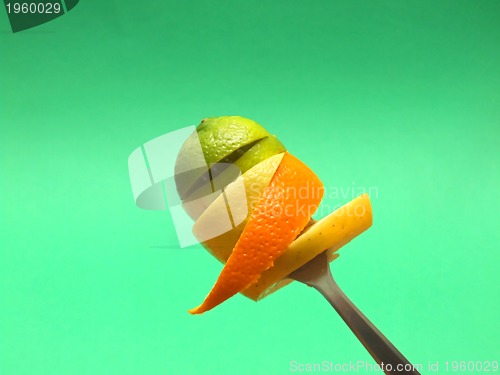 Image of orange and lemon slices on fork