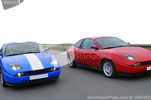 Image of Isolated tuning cars racing on highway 