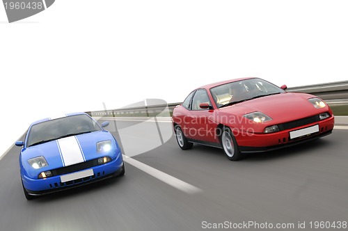 Image of Isolated tuning cars racing on highway 