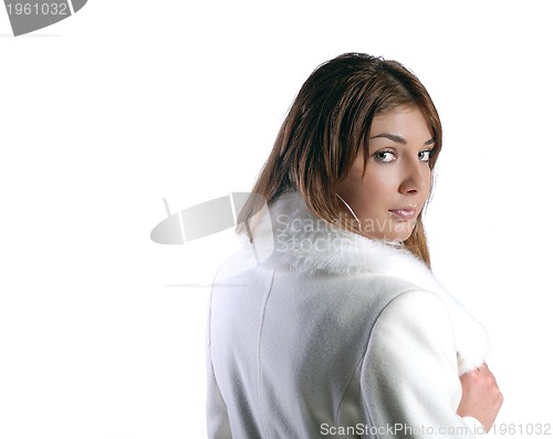 Image of Isolated portrait of beautiful woman in a winter coat