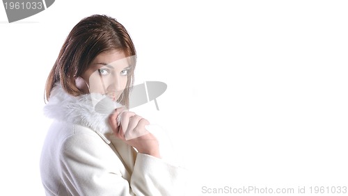 Image of Isolated portrait of beautiful woman in a winter coat