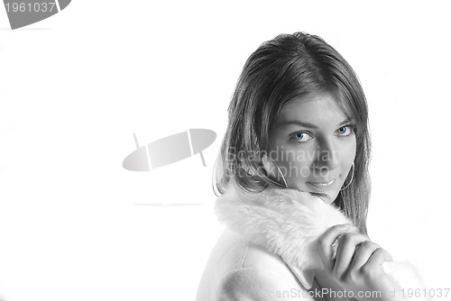 Image of Isolated portrait of beautiful woman in a winter coat