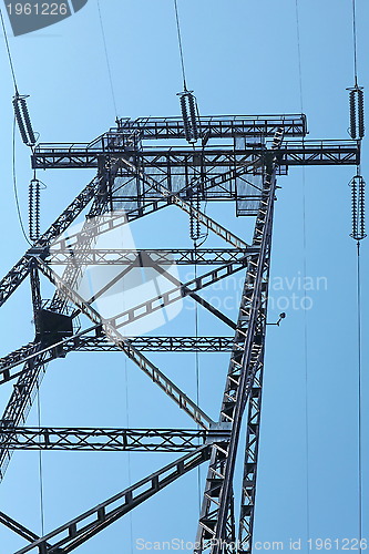 Image of electricity pylon  against blue sky