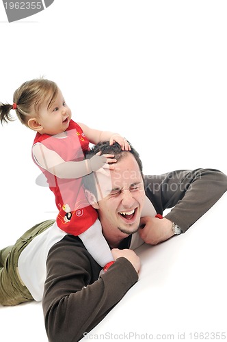 Image of young father  play with beautiful daughter 