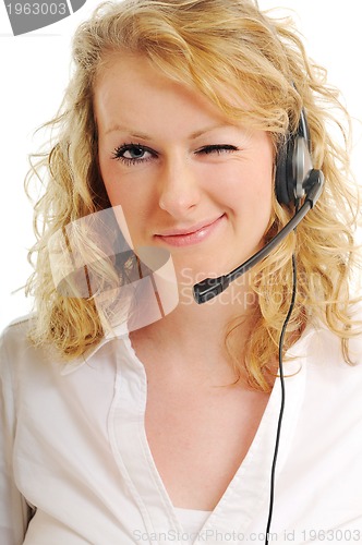 Image of business blonde woman with headset